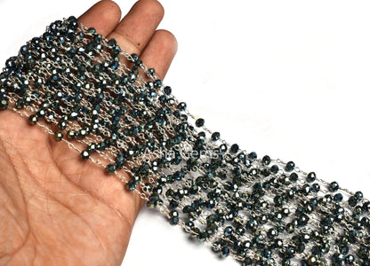4 mm Beautiful Green Mystic Coated Hydro Faceted Rondelle Beads Rosary Chain Black Plated Gunmetal Wire Wrap Handmade Chains Jewelry Making