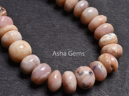 10-11.5 mm Pink Opal Smooth Rondelle Gemstone Loose Beads, Natural Shaded Pink Opal Plain Handmade Beads,10" Opal Beads Jewrlry Making Sale