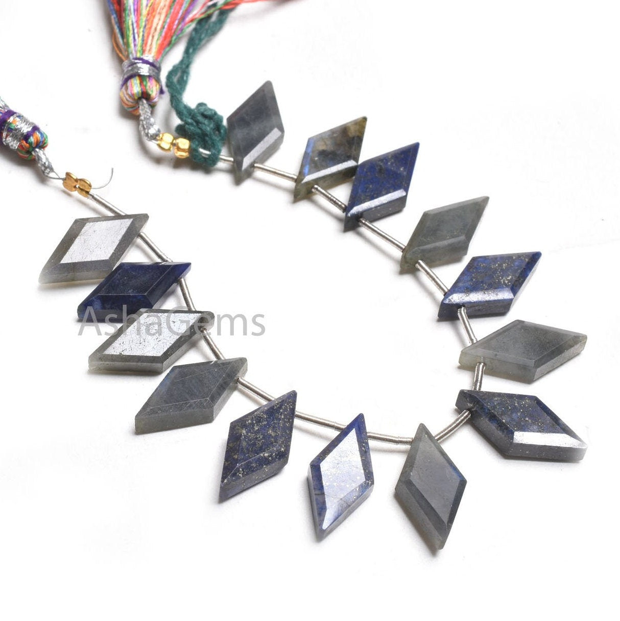 Natural Blue Lapis+ Labradorite Faceted Rhombus Shape Beads,9-18 mm Multi Color Stone Fancy Side Drill Gemstone Beads Jewelry Making Crafts