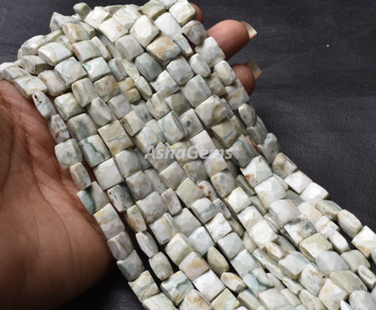Beautiful Green Dot Opal Faceted Rectangle Shape Beads,8" Strand Opal Chiclet Beads, Opal Faceted Uneven Rectangle Beads handmade For Crafts