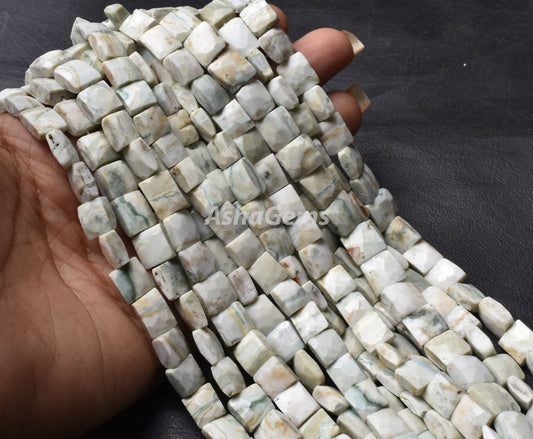 Beautiful Green Dot Opal Faceted Rectangle Shape Beads,8" Strand Opal Chiclet Beads, Opal Faceted Uneven Rectangle Beads handmade For Crafts