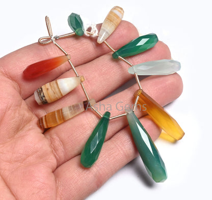 Beautiful Disco Chalcedony Fancy Long Drop Shape Faceted Beads,6x21-8x34 mm AAA Quality Multi Color Chalcedony Pencil Teardrop Gemstone Bead