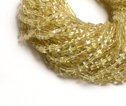 AAA Lemon Quartz Faceted 3D Cube Box Beads,9" Strand Natural Yellow Lemon Cube Gemstone Beads, Tiny Lemon Quartz Box Bead Jewelry Craft SALE
