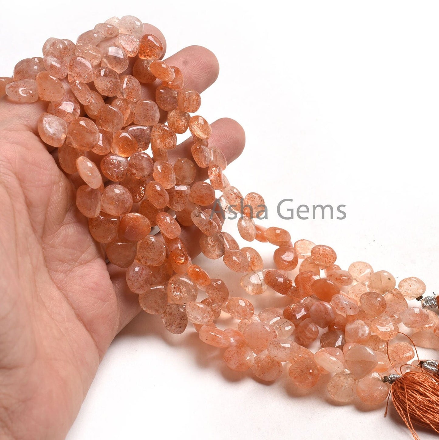 9" Strand Sunstone Smooth Heart Shape Gemstone Beads, Shaded Red Sunstone Beads, Sunstone Handmade Heart Side Drill Beads Jewelry Craft SALE