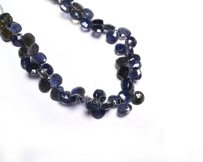 8 mm Natural Blue Iolite Faceted Heart Shape Gemstone Beads,8" Strand Iolite Heart Briolette Side Drill Fine Iolite Beads Jewelry Craft SALE (AG 18614 )