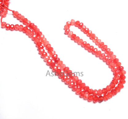 Shaded Orange Red Jade Quartz Faceted Gemstone Beads,4.5 mm Fine Carnelian Color Jade Quartz Rondelle Beads, Jade Bead Jewelry Making Craft