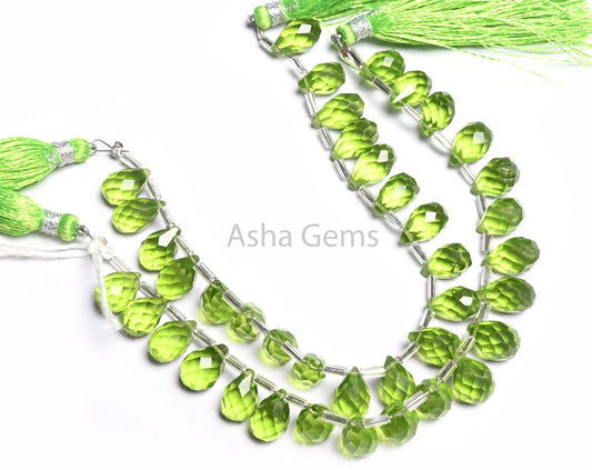 Beautiful Green Peridot Color Hydro faceted Drops Side Drill Beads,6.5-11 mm AAA Green Hydro Faceted Teardrop Briolette Beads Jewelry Crafts