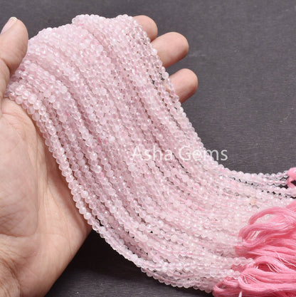 3.5 mm Natural Pink Rose Quartz Micro Faceted Round ball Beads, Fine Rose Quartz Machine Cut roundelle  Gemstone Beads Rose quartz Jewelry