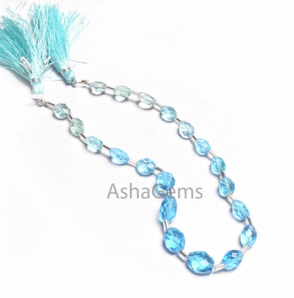Beautiful Shaded Blue Topaz Color Hydro Oval Shape Checker Cut Beads,10" Blue Hydro faceted Oval Briolette handmade Beads Jewelry Craft SALE