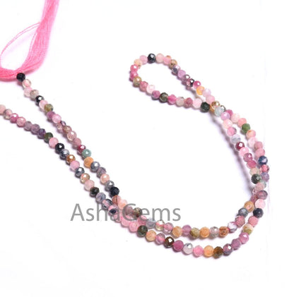 2.25 mm Beautiful Multi Tourmaline Micro Cut Rondelle Faceted Gemstone Tiny Beads,13" Fine Quality Disco Pink Tourmaline Beads Jewelry Craft