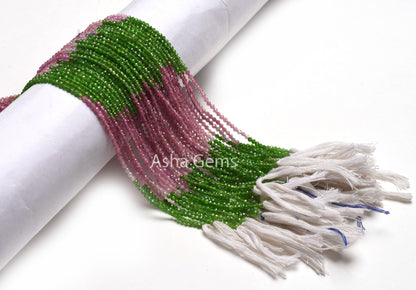 2.4 mm Natural Pink Tourmaline,13" Green Chrome Diopside Micro Cut Faceted Gemstone Beads, Rare Chrome Tourmaline Multi Rondelle  Beads SALE