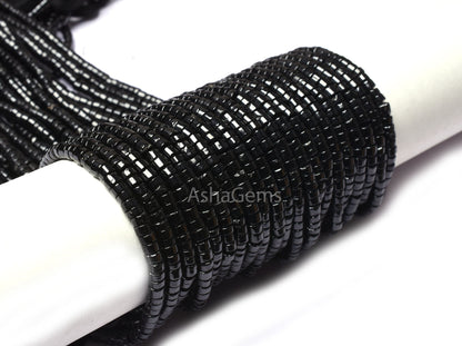 AAA Quality Black Spinel Smooth Wheel Shape Beads, Spinel Tyre Beads,4,5 mm Black Gemstone Center Drill Beads For Necklace Jewelry Making