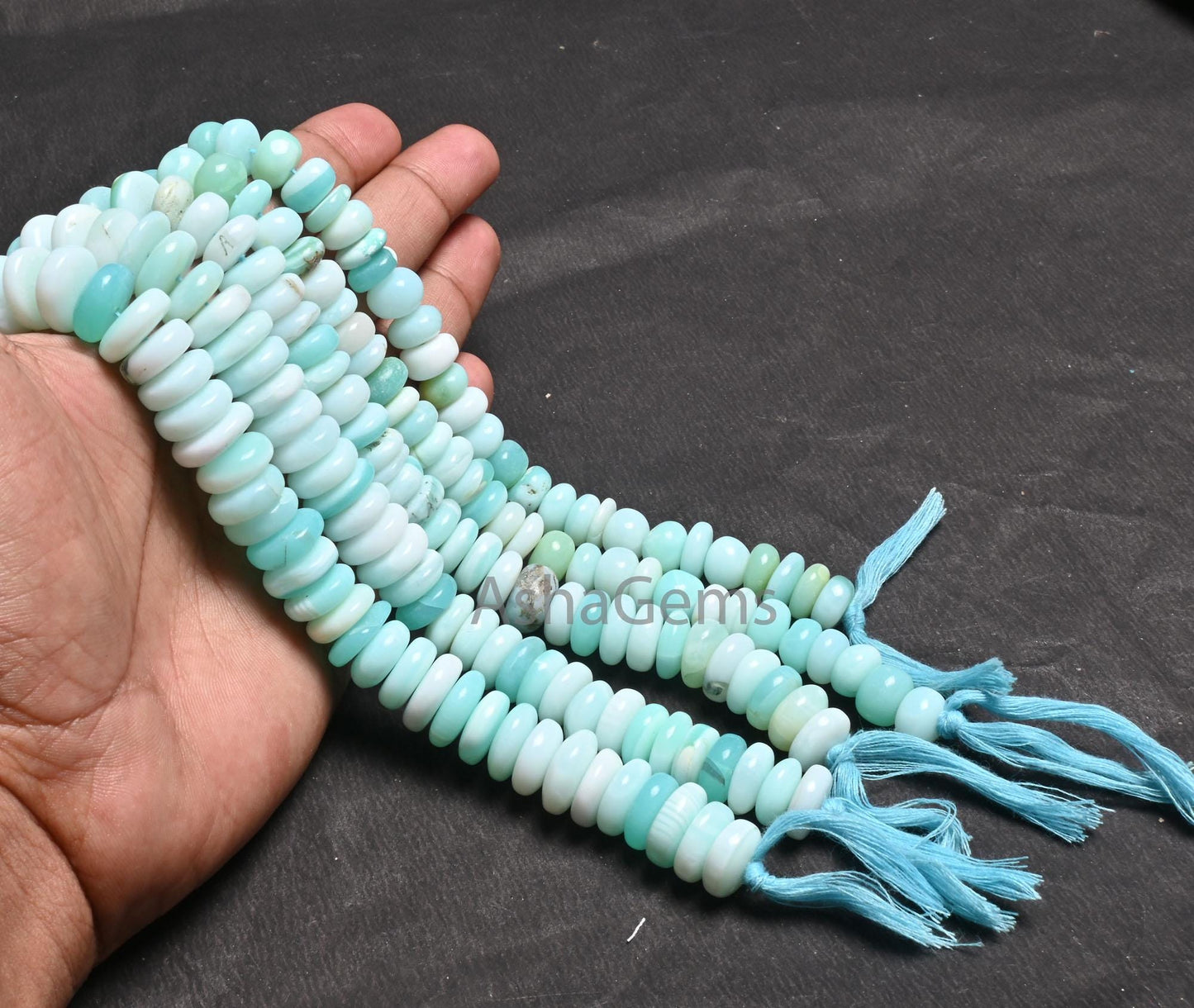 Beautiful Sky Peru Blue Opal Smooth Flat Rondelle Gemstone Loose Beads, Fine Shaded Blue Opal Plain Handmade Opal Beads Jewelry making Craft
