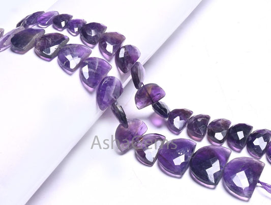 African Amethyst Faceted D Shape Fancy Gemstone Beads,9" Natural Purple Amethyst Half Moon Briolette Checker Cut amethyst Beads Jewelry SALE (AG 18686)