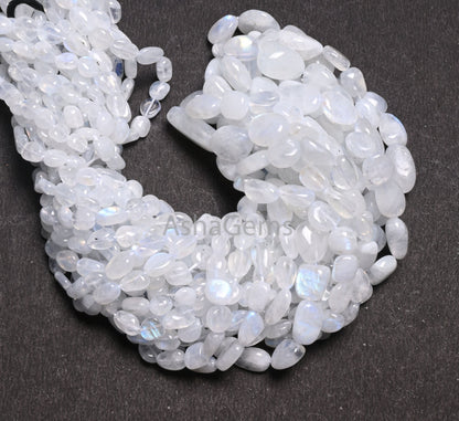 Natural Blue Fire Rainbow Moonstone Smooth Nugget Gemstone Loose Beads,9/18"Strand Fine White Rainbow Handmade Tumble Beads Necklace Jewelry (AG 22299)