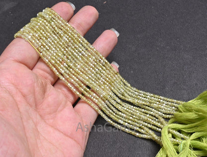2.5mm Beautiful Light Green Zircon Micro Cut Faceted Rondelle Tiny Beads,13" AAA Prehnite Color Cubic Zirconia Machine Cut Bead Jewelry SALE