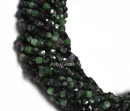 Beautiful Ruby Zoisite Faceted Cube Box Beads, Natural Ruby Zoisite 3D Cube Box Beads,Green Ruby Zoisite Faceted Bedas Tiny, Jewelry Crfats