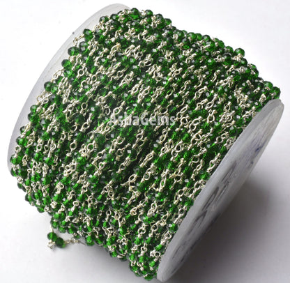 AAA Chrome Diopside Hydro Faceted Rondelle Beads Rosary Chain Silver Plated Wire Wrap handmade Chain Jewelry Making Necklace Chains 3-3.5 mm
