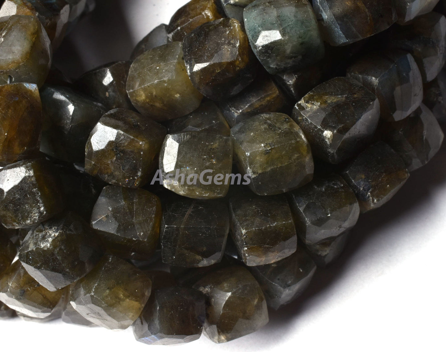 Multi Flash Labradorite Faceted 3D Cube Box Beads, Labradorite Beads,8" Black Rainbow Cube Box Beads Gemstone Faceted Box Shape Beads Craft