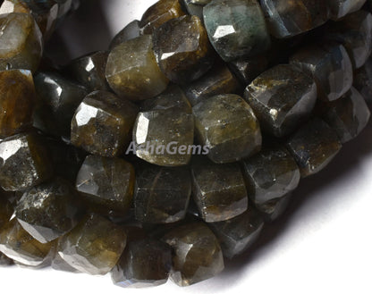 Multi Flash Labradorite Faceted 3D Cube Box Beads, Labradorite Beads,8" Black Rainbow Cube Box Beads Gemstone Faceted Box Shape Beads Craft