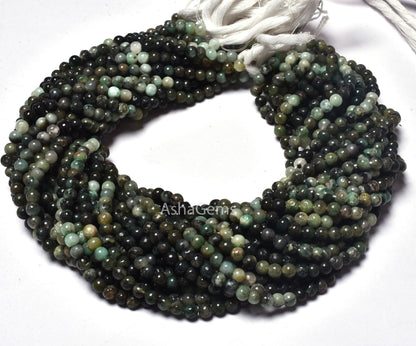 Natural Green Emerald Smooth Shadded Round Shape Beads,4-5mm Emerald Plain Round Loose Beads,13" Full Strand Emerald Smooth Beads,Craft SALE