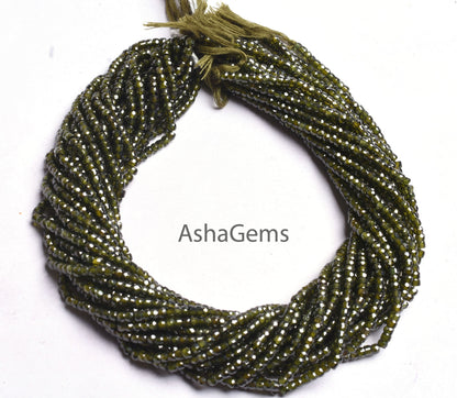 13" Strand Zircon Faceted Beads,3 mm Green Cubic Zirconia Micro Faceted Beads, AAA Hina Green Zircon Machine Cut Rondelle Beads Jewelry SALE