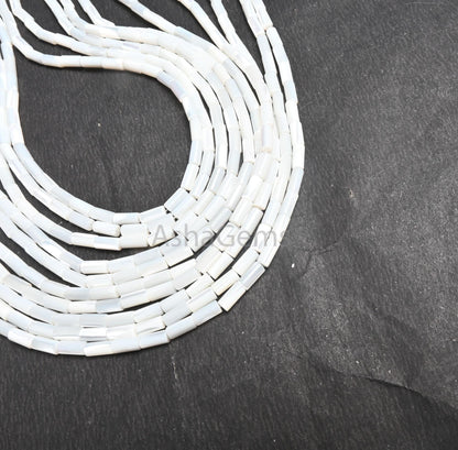 Fine Mother Of Pearl Fancy Tube Shape Smooth Gemstone Beads,3.5-8 mm Natural Iridescent White MOP Shell Pipe Straight Drill MOP Bead Jewelry