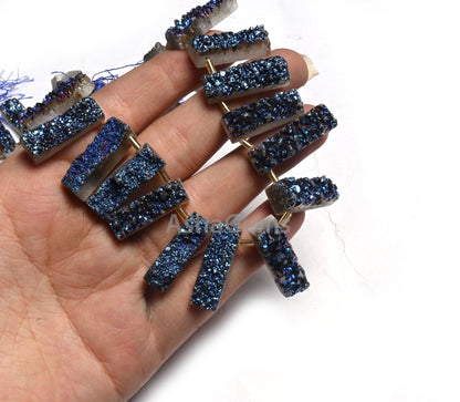 Beautiful Blue Titanium Druzy Rectangle Shape Gemstone Beads, Fine Blue Mystic Coated Drusy Fancy Long Slice Beads, Druzy Bead Jewelry Craft