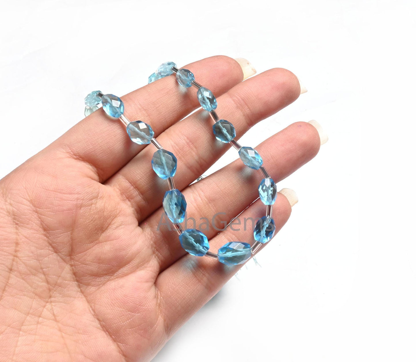 Beautiful Shaded Blue Topaz Color Hydro Oval Shape Checker Cut Beads,10" Blue Hydro faceted Oval Briolette handmade Beads Jewelry Craft SALE