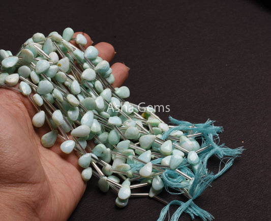 Beautiful Shaded Sky Blue Opal Faceted Pear Beads, Peru Opal Hand Cut Teardrop Briolette Faceted Gemstone Bead, Opal Bead Jewelry Handicraft