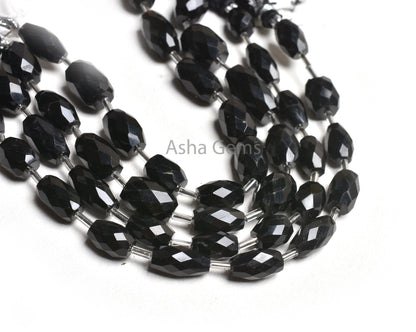 AAA Quality Black Onyx Fancy Barrell Shape faceted Gemstone Beads, Onyx Fancy Loi Shape Straight Drill Bead Black Onyx Beads Jewelry Crafts