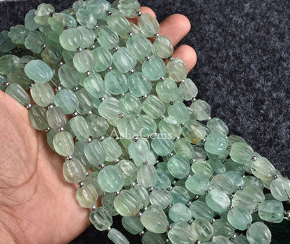 Fine Quality Green Fluorite Carving gemstone Beads,8" Strand Natural Fluorite Fancy Nugget Carved Bead, Fluorite Handmade carve Oval Beads