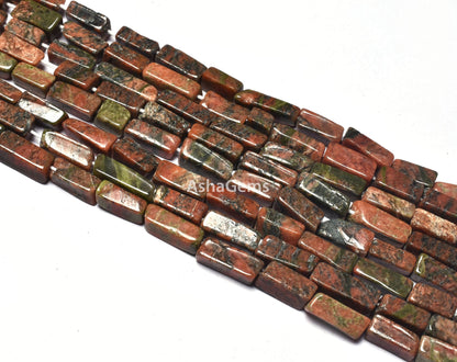 Natural Unakite Smooth Uneven Rectangle Beads Beautiful Unakite Handmade Gemstone Beads 12.5" Strand Unakite Briolette Jewelry Beads Crafts