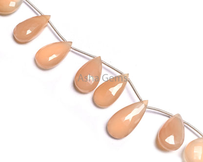 AAA Quality Light Peach Chalcedony Faceted Pear Beads,10-20mm Pink Chalcedony teardrop Briolette Gemstone Side Drill Bead Jewelry Craft SALE