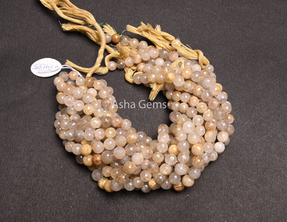 Beautiful Golden Rutile Faceted Round Shape Gemstone Beads, Natural Golden Rutile Indian Cut Round Ball Rutile Beads Jewelry handicraft SALE