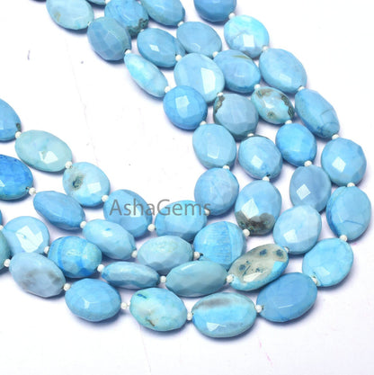Beautiful Blue Opal Faceted Oval Shape Beads, Turquoise Blue Opal Gemstone Beads Opal Handmade Indian Cut Bead For Jewelry Making Craft SALE