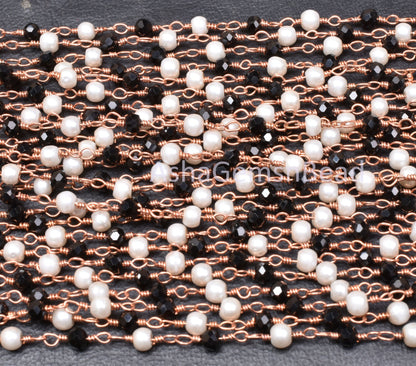 AAA Black Spinel Hydro Pearl Beads Rosary Chain By Feet, Copper Plated Wire Bulk Roll Bead Handmade Chain Rose Gold Wire Jewelry Craft SALE