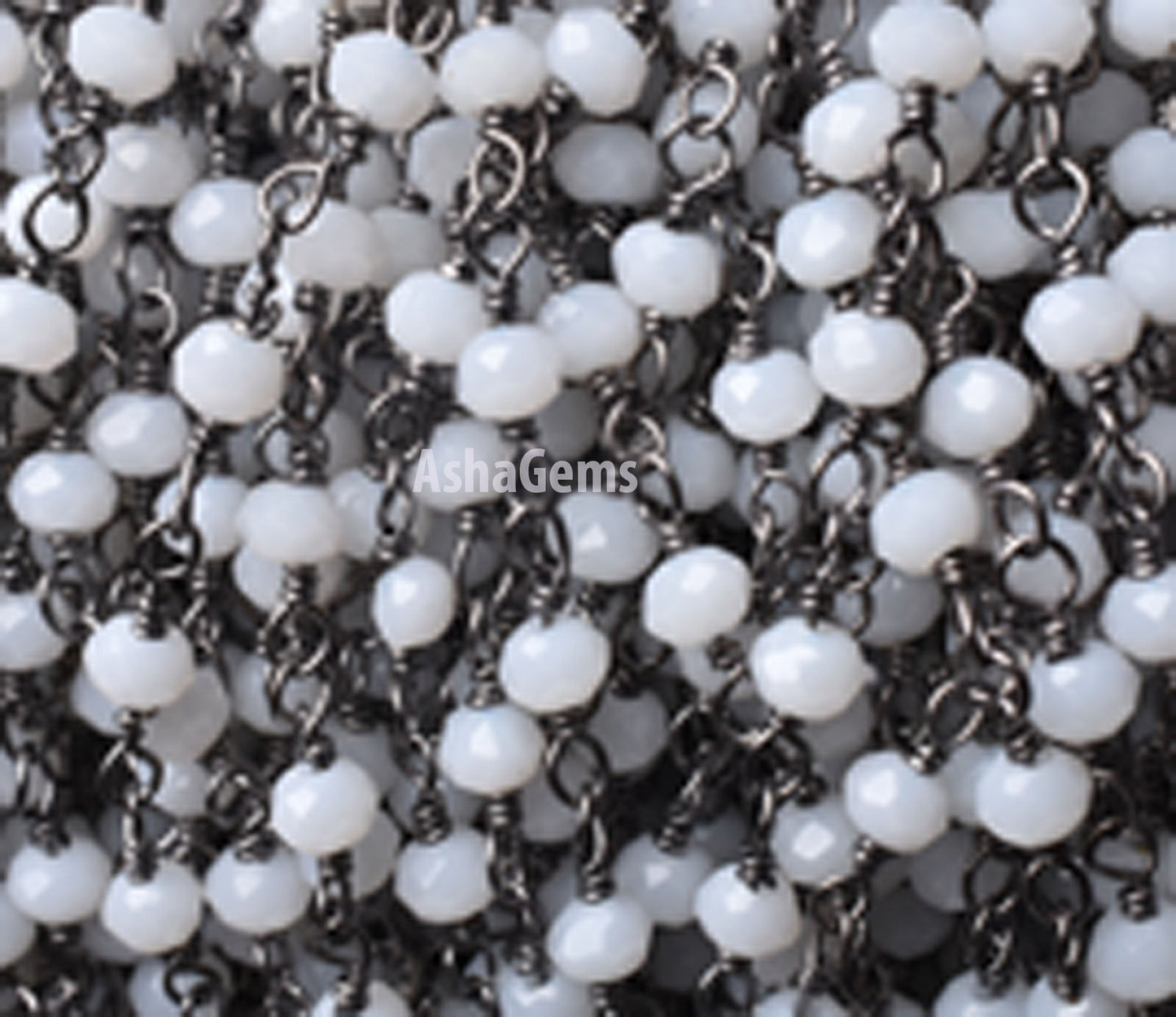 Beautiful White Agate Hydro Rondelle Faceted Beads Rosary Chain,3 mm Gun Metal Plated Black Wire Wrap Jewelry making Necklace Handmade Chain