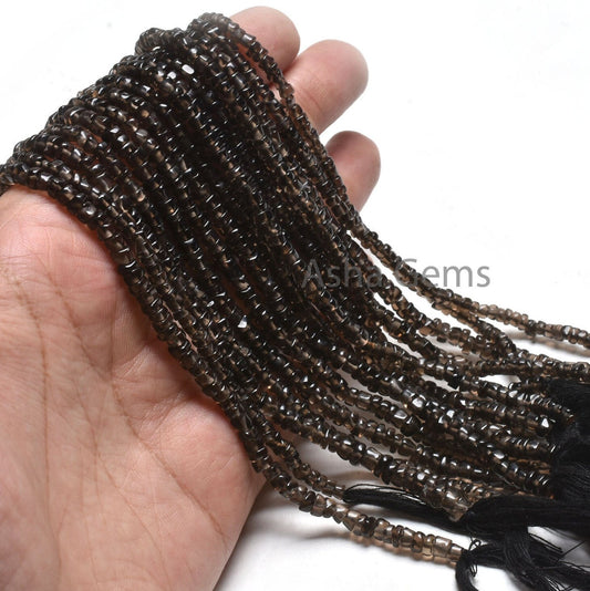 Natural Smoky Smooth Handmade Uneven Tyre Shape Beads,12"std Black Smoky Quartz Beads, Smoky Smooth Gemstone Beads Jewelry Making Craft Sale