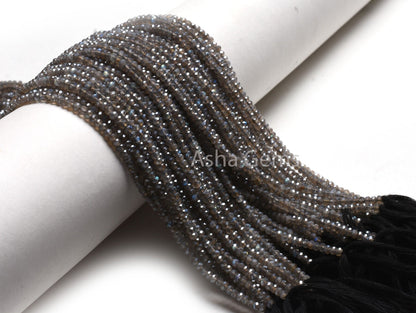 3.5mm AAA Labradorite Beads, Silver Coated Labradorite Micro Cut Faceted Rondelle Beads, Labradorite Machine Cut Gemstone Loose Bead Jewelry