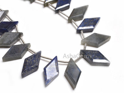 Natural Blue Lapis+ Labradorite Faceted Rhombus Shape Beads,9-18 mm Multi Color Stone Fancy Side Drill Gemstone Beads Jewelry Making Crafts