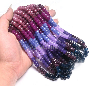 Fine Multi Pink Blue Jade Quartz Smooth Rondelle Beads,16" Shaded Multi Color Quartz Polish Gemstone Loose Beads Jewelry Necklace Craft SALE