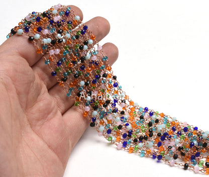 1-50 foot Multi Disco Hydro Faceted Rondelle Beads Rosary Chain,3mm Rose Gold Plated Wire Wrap Jewelry Necklace Making Chain Rosary Handmade