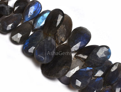 Labradorite Faceted Pears Side Drill Beads, Natural Blue Fire labradorite Teardrop Beads, Flashy Black rainbow Pear Briolette Jewelry Crafts