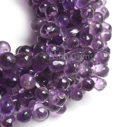 Amethyst Smooth Drops Shape Gemstone Beads,8" Strand Light Purple Amethyst Plain Handmade Side Drill Teardrop Bead, Natural Amethyst Beads
