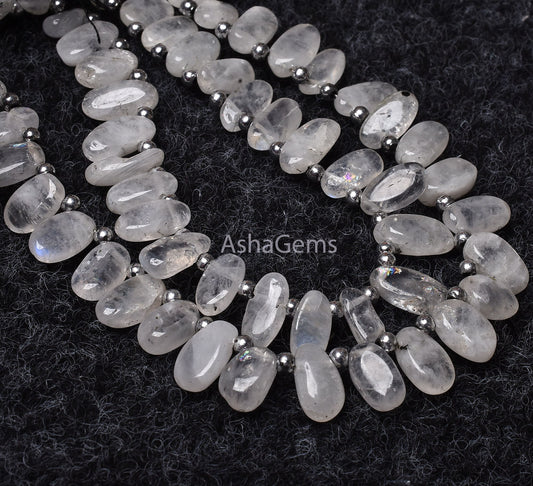 Amazing Flash Rainbow Moonstone Beads, Natural White Moonstone Loose Beads, Handmade Uneven Oval Shape Beads For Jewelry Making Crafts SALE