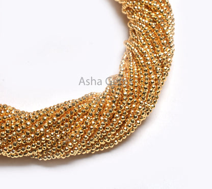 13" Strand Beautiful Natural Golden Pyrite Coated Micro Cut Rondelle Faceted Gemstone Beads,2.2mm AAA Quality pyrite bead Jewelry Craft SALE