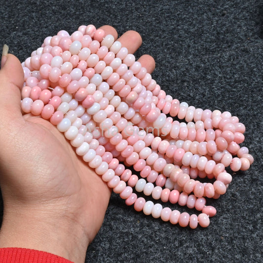 AAA Quality Shaded Pink Opal Smooth Rondelle Shape Beads,16" Strand Pink Opal Plain Handmade Gemstone Beads, Opal Bead Jewelry Necklace SALE