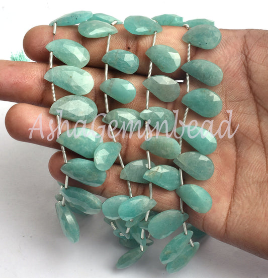 Natural Amazonite Fancy Mango Shape Faceted Gemstone Beads, Blue Amazonite Side Drill Fancy Keri Briolette Bead, Blue Amazonite Bead Jewelry