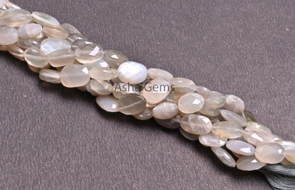 9" Strand Natural Grey Moonstone faceted Indian Cut Oval Gemstone Beads, Moonstone Oval Briolette Beads, grey Moonstone Beads Jewelry Crafts